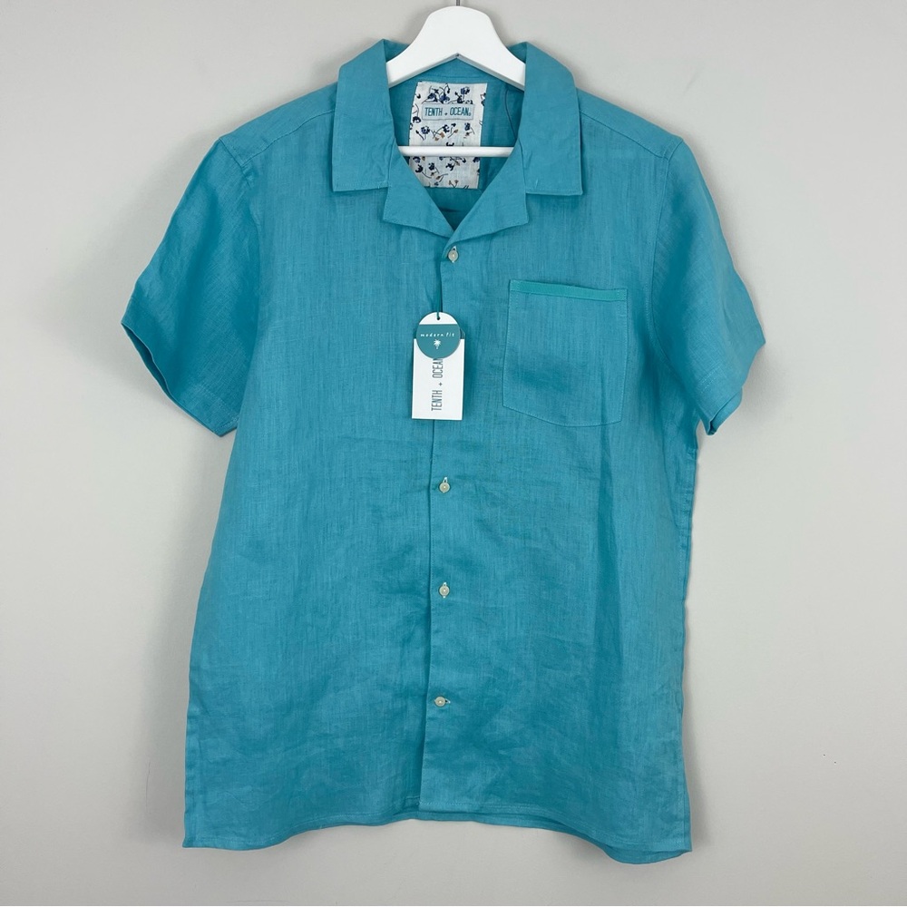 Tenth + Ocean Men's 100% Linen Short Sleeve Button Up
